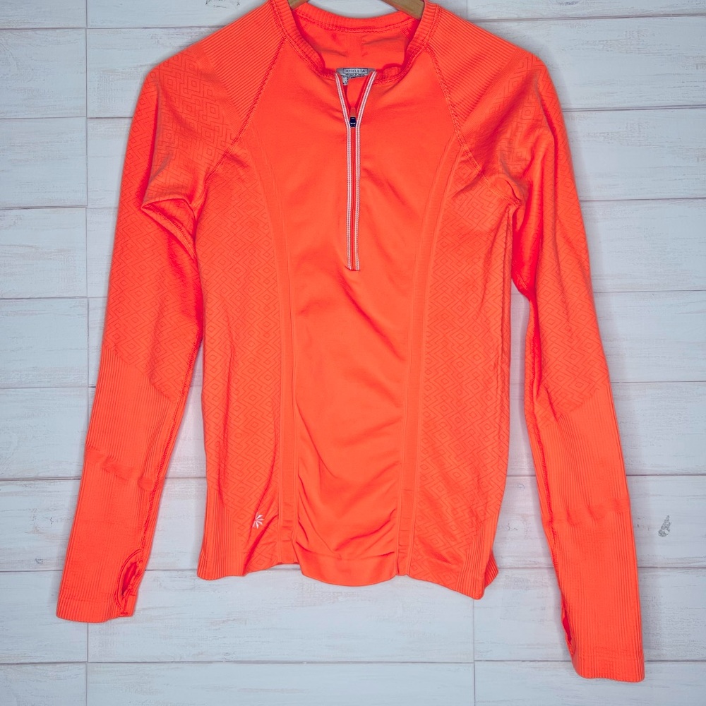 Athleta Tracker Orange Half Zip Long Sleeve Activewear Stretch Shirt Small